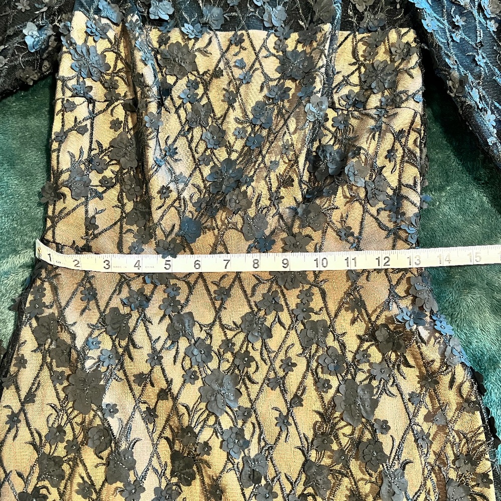 NWOT Tadashi Shoji Long Sleeve Lace Cocktail Dress in Black/Nude - Picture 4 of 9